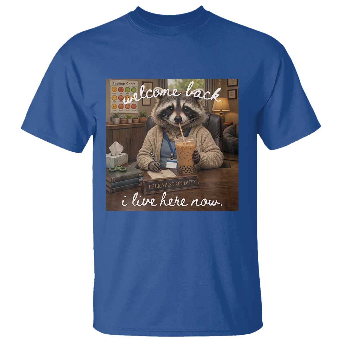 Funny School Therapist Raccoon Drinking Iced Coffee T Shirt