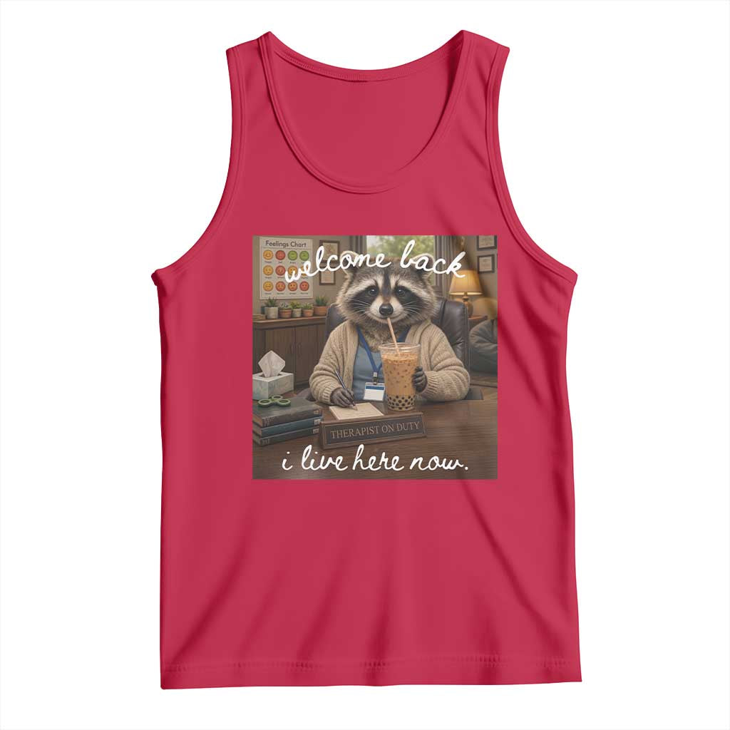 Funny School Therapist Raccoon Drinking Iced Coffee Tank Top