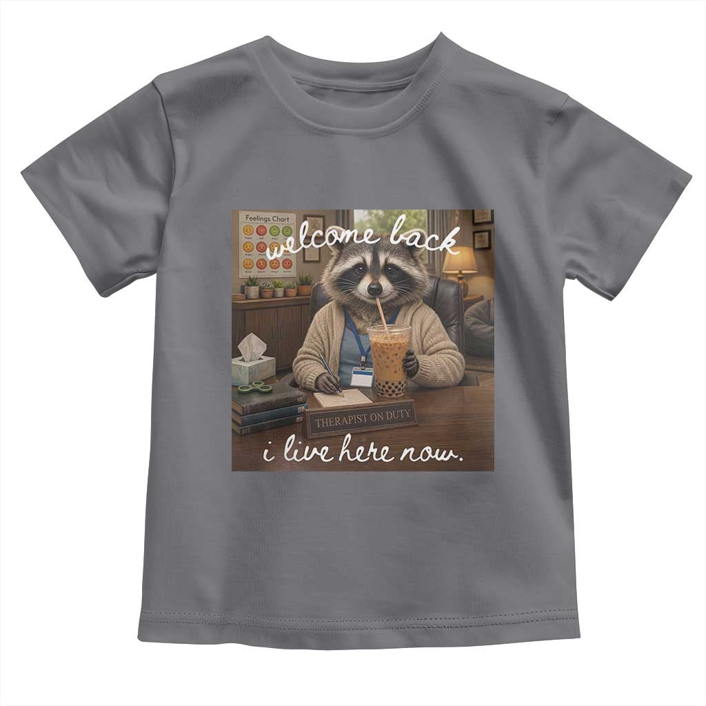 Funny School Therapist Raccoon Drinking Iced Coffee Toddler T Shirt