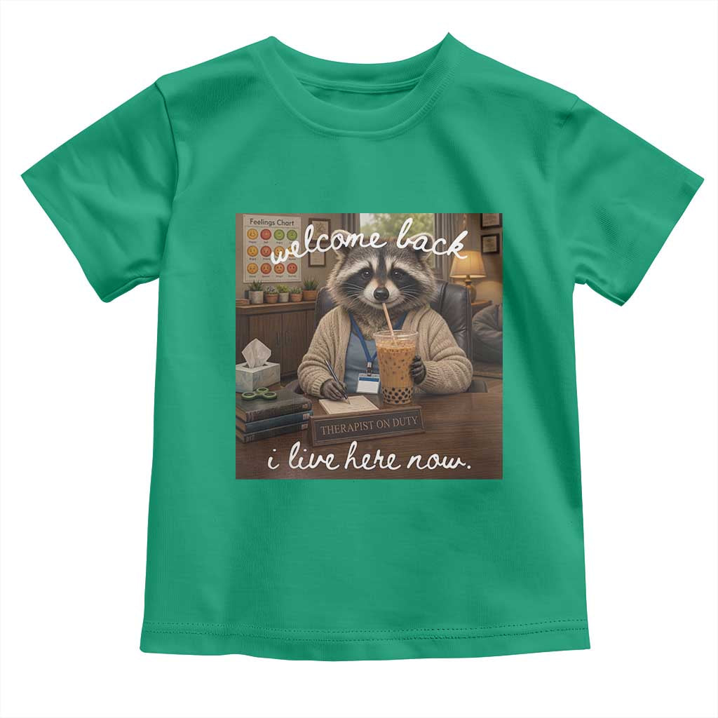 Funny School Therapist Raccoon Drinking Iced Coffee Toddler T Shirt