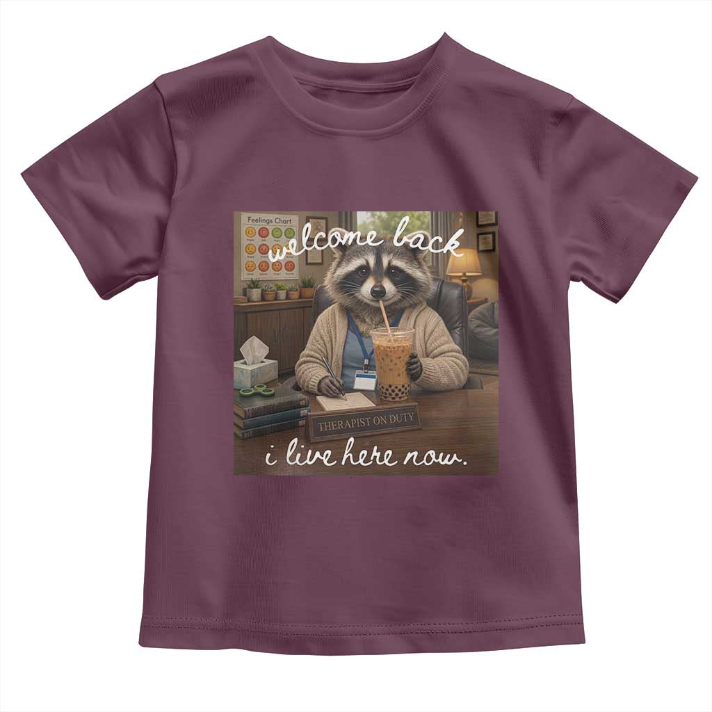 Funny School Therapist Raccoon Drinking Iced Coffee Toddler T Shirt