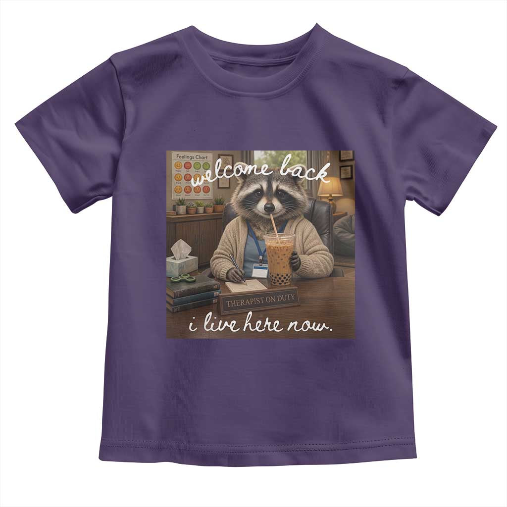 Funny School Therapist Raccoon Drinking Iced Coffee Toddler T Shirt