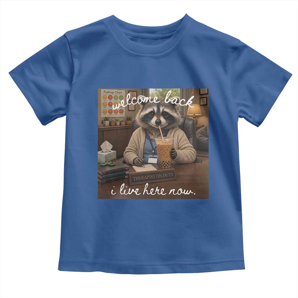 Funny School Therapist Raccoon Drinking Iced Coffee Toddler T Shirt