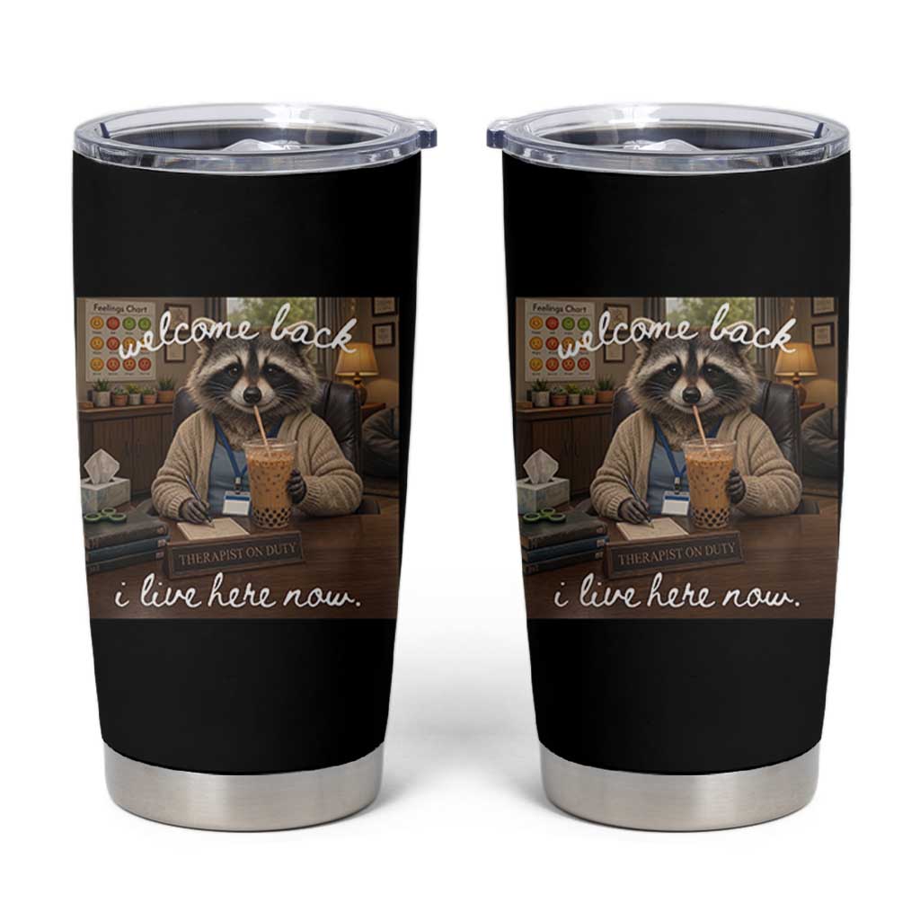 Funny School Therapist Raccoon Drinking Iced Coffee Tumbler Cup