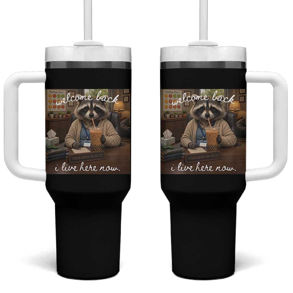 Funny School Therapist Raccoon Drinking Iced Coffee Tumbler With Handle
