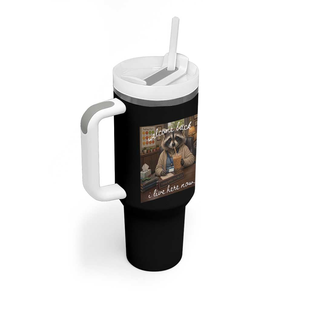 Funny School Therapist Raccoon Drinking Iced Coffee Tumbler With Handle