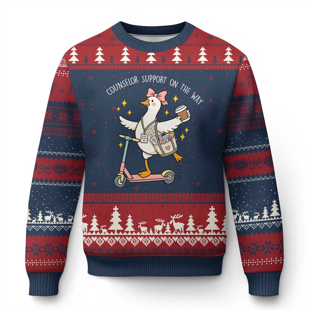Counselor Support On The Way Ugly Christmas Sweater Silly Goose School Counselor