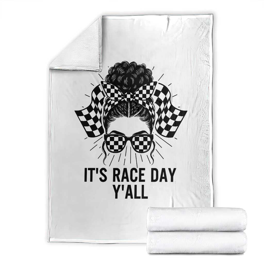 Racing Car Checkered Flag Throw Blanket Messy Bun Woman Race Day - Wonder Print Shop