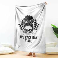 Racing Car Checkered Flag Throw Blanket Messy Bun Woman Race Day - Wonder Print Shop