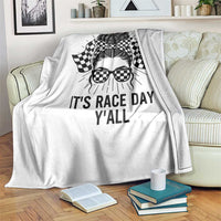 Racing Car Checkered Flag Throw Blanket Messy Bun Woman Race Day - Wonder Print Shop