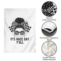 Racing Car Checkered Flag Garden Flag Messy Bun Woman Race Day - Wonder Print Shop