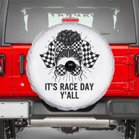 Racing Car Checkered Flag Spare Tire Cover Messy Bun Woman Race Day - Wonder Print Shop