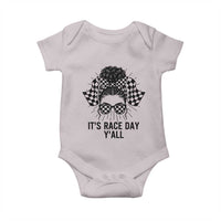 Racing Car Checkered Flag Baby Onesie Messy Bun Woman Race Day - Wonder Print Shop