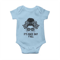 Racing Car Checkered Flag Baby Onesie Messy Bun Woman Race Day - Wonder Print Shop