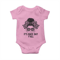 Racing Car Checkered Flag Baby Onesie Messy Bun Woman Race Day - Wonder Print Shop