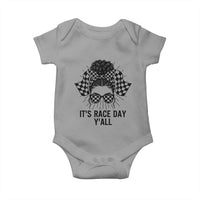Racing Car Checkered Flag Baby Onesie Messy Bun Woman Race Day - Wonder Print Shop