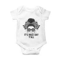 Racing Car Checkered Flag Baby Onesie Messy Bun Woman Race Day - Wonder Print Shop