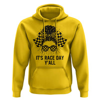Racing Car Checkered Flag Hoodie Messy Bun Woman Race Day - Wonder Print Shop