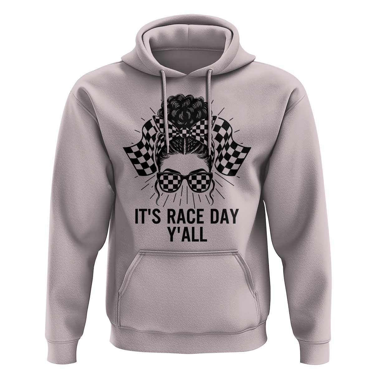 Racing Car Checkered Flag Hoodie Messy Bun Woman Race Day - Wonder Print Shop