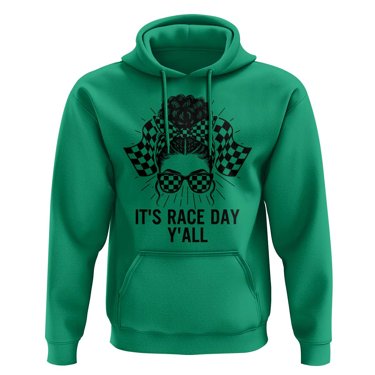 Racing Car Checkered Flag Hoodie Messy Bun Woman Race Day - Wonder Print Shop