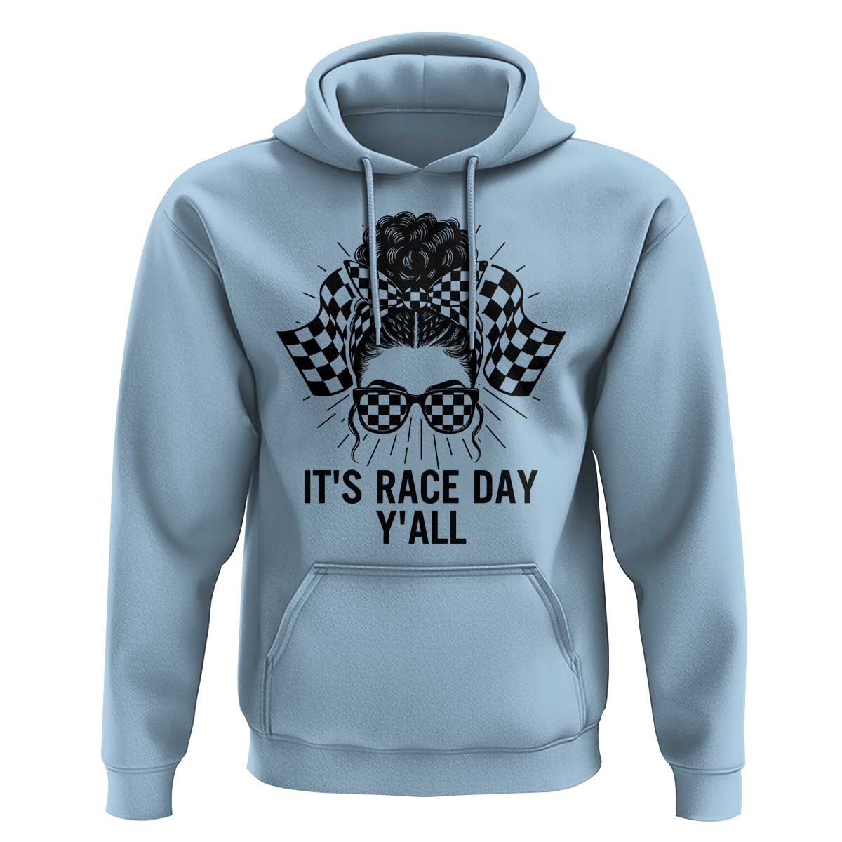 Racing Car Checkered Flag Hoodie Messy Bun Woman Race Day - Wonder Print Shop