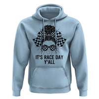Racing Car Checkered Flag Hoodie Messy Bun Woman Race Day - Wonder Print Shop