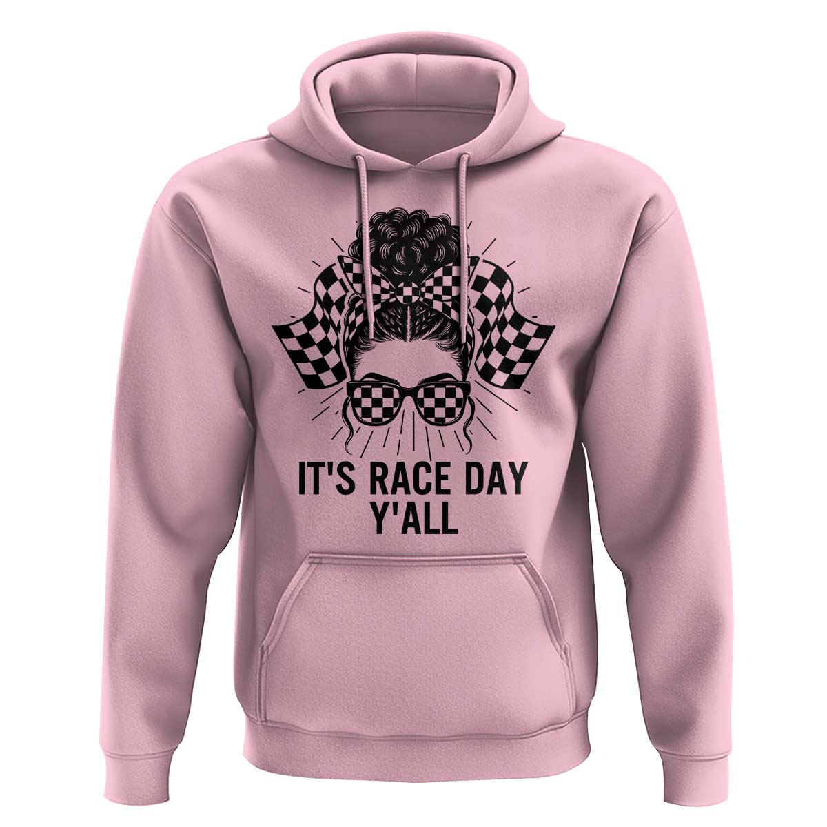 Racing Car Checkered Flag Hoodie Messy Bun Woman Race Day - Wonder Print Shop