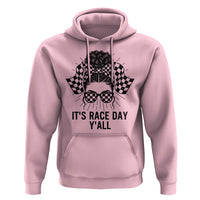 Racing Car Checkered Flag Hoodie Messy Bun Woman Race Day - Wonder Print Shop