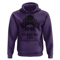 Racing Car Checkered Flag Hoodie Messy Bun Woman Race Day - Wonder Print Shop
