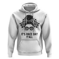 Racing Car Checkered Flag Hoodie Messy Bun Woman Race Day - Wonder Print Shop
