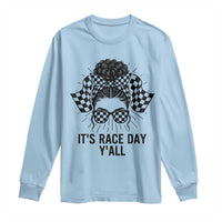 Racing Car Checkered Flag Long Sleeve Shirt Messy Bun Woman Race Day - Wonder Print Shop