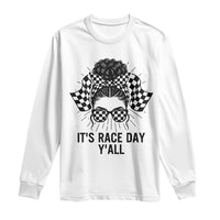 Racing Car Checkered Flag Long Sleeve Shirt Messy Bun Woman Race Day - Wonder Print Shop