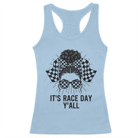 Racing Car Checkered Flag Racerback Tank Top Messy Bun Woman Race Day - Wonder Print Shop