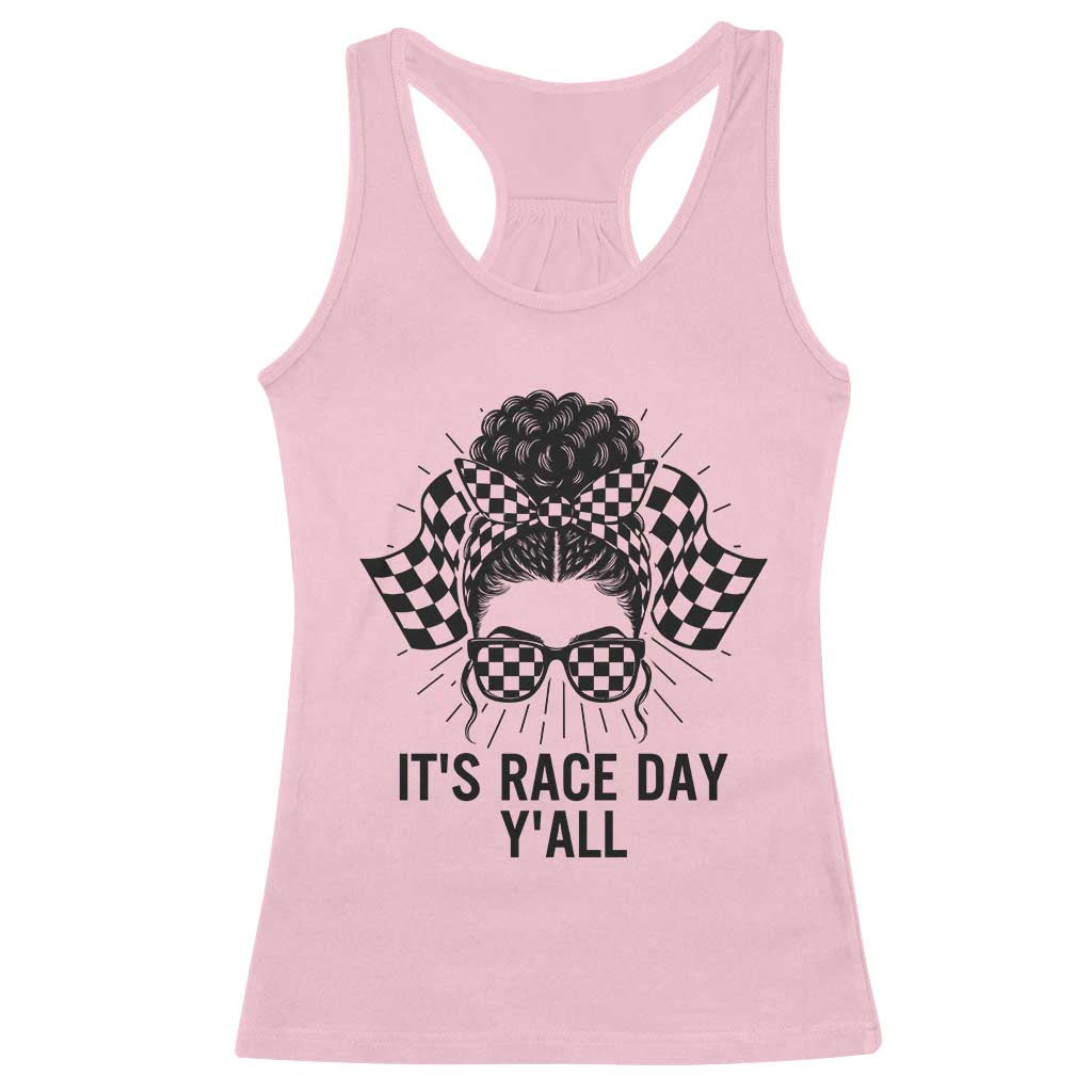 Racing Car Checkered Flag Racerback Tank Top Messy Bun Woman Race Day - Wonder Print Shop