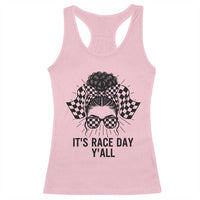 Racing Car Checkered Flag Racerback Tank Top Messy Bun Woman Race Day - Wonder Print Shop