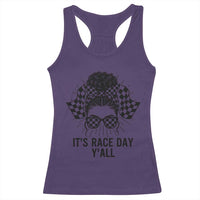 Racing Car Checkered Flag Racerback Tank Top Messy Bun Woman Race Day - Wonder Print Shop