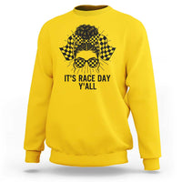 Racing Car Checkered Flag Sweatshirt Messy Bun Woman Race Day - Wonder Print Shop