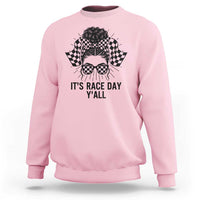 Racing Car Checkered Flag Sweatshirt Messy Bun Woman Race Day - Wonder Print Shop