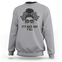 Racing Car Checkered Flag Sweatshirt Messy Bun Woman Race Day - Wonder Print Shop