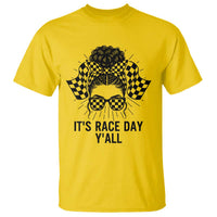 Racing Car Checkered Flag T Shirt Messy Bun Woman Race Day - Wonder Print Shop