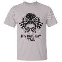 Racing Car Checkered Flag T Shirt Messy Bun Woman Race Day - Wonder Print Shop