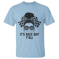 Racing Car Checkered Flag T Shirt Messy Bun Woman Race Day - Wonder Print Shop