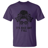 Racing Car Checkered Flag T Shirt Messy Bun Woman Race Day - Wonder Print Shop