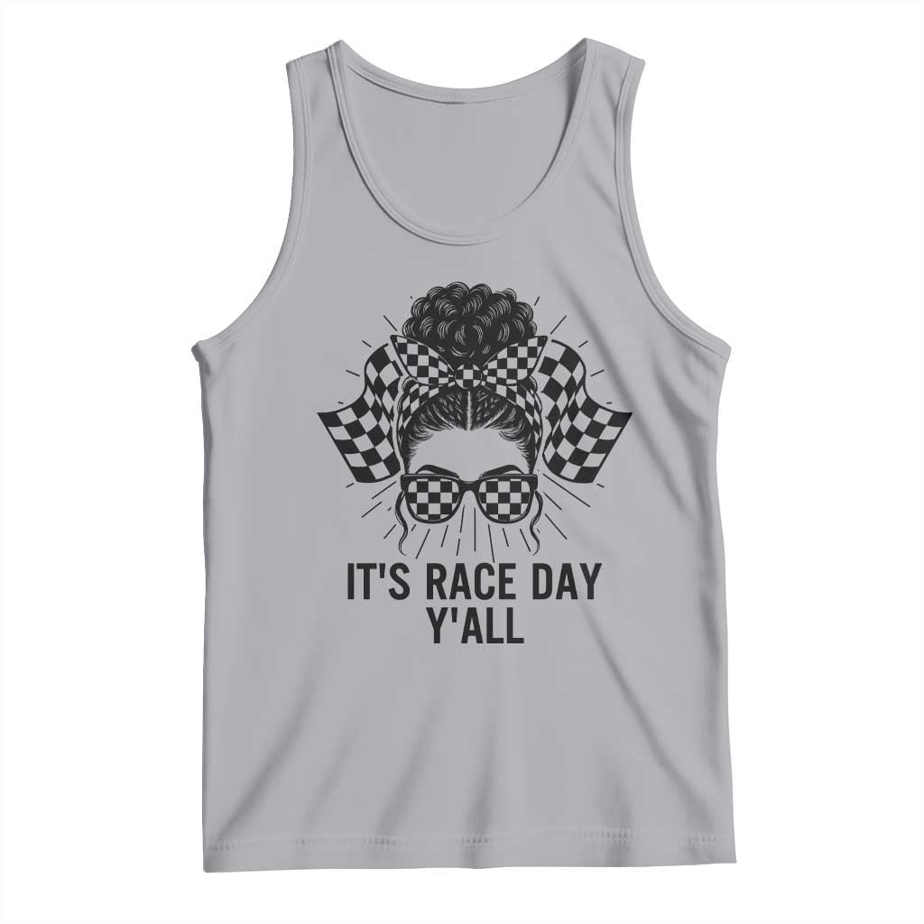 Racing Car Checkered Flag Tank Top Messy Bun Woman Race Day - Wonder Print Shop