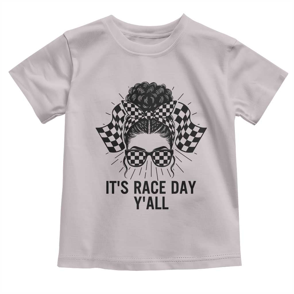 Racing Car Checkered Flag Toddler T Shirt Messy Bun Woman Race Day - Wonder Print Shop