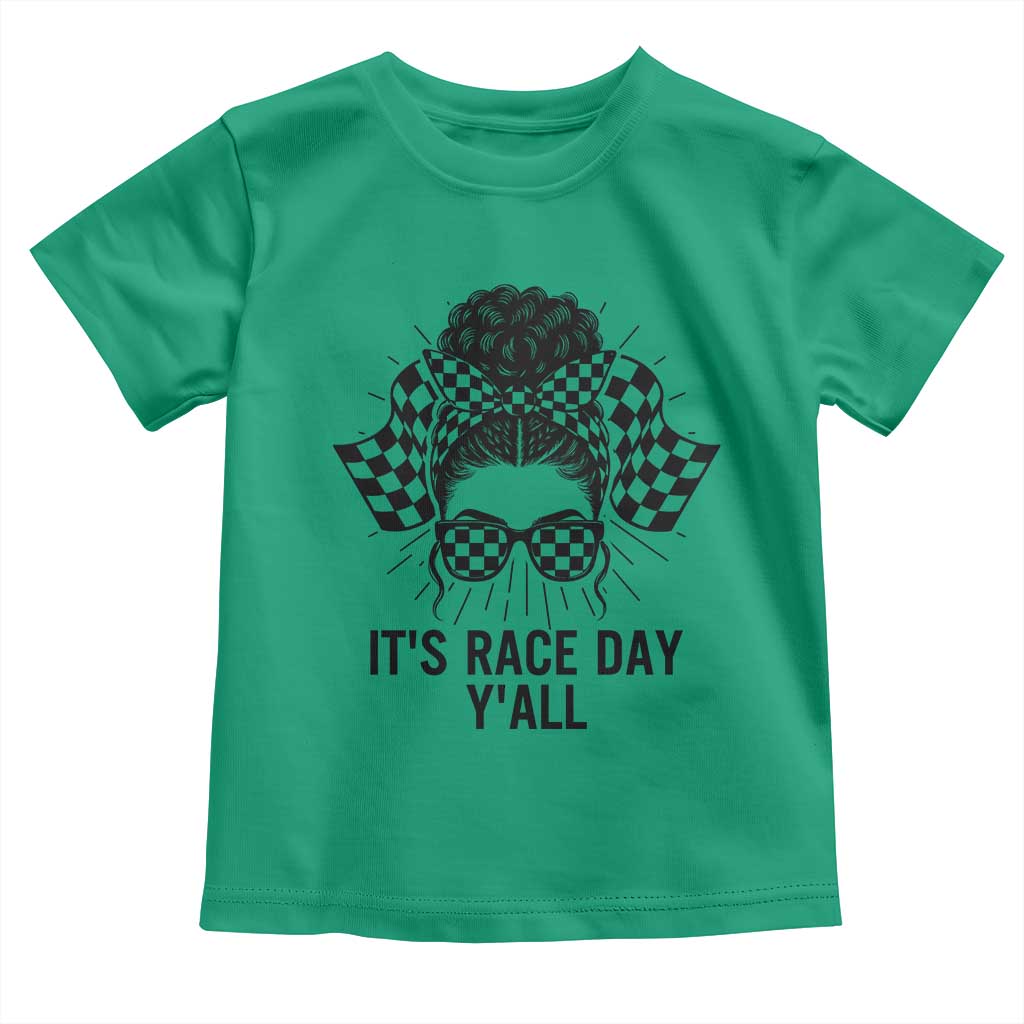Racing Car Checkered Flag Toddler T Shirt Messy Bun Woman Race Day - Wonder Print Shop
