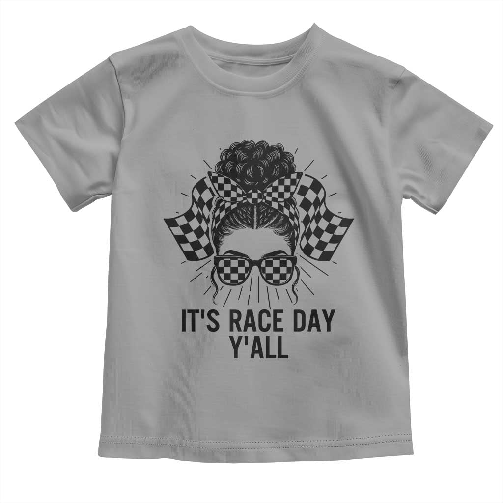 Racing Car Checkered Flag Toddler T Shirt Messy Bun Woman Race Day - Wonder Print Shop