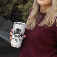 Racing Car Checkered Flag Tumbler Cup Messy Bun Woman Race Day