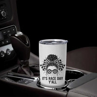 Racing Car Checkered Flag Tumbler Cup Messy Bun Woman Race Day