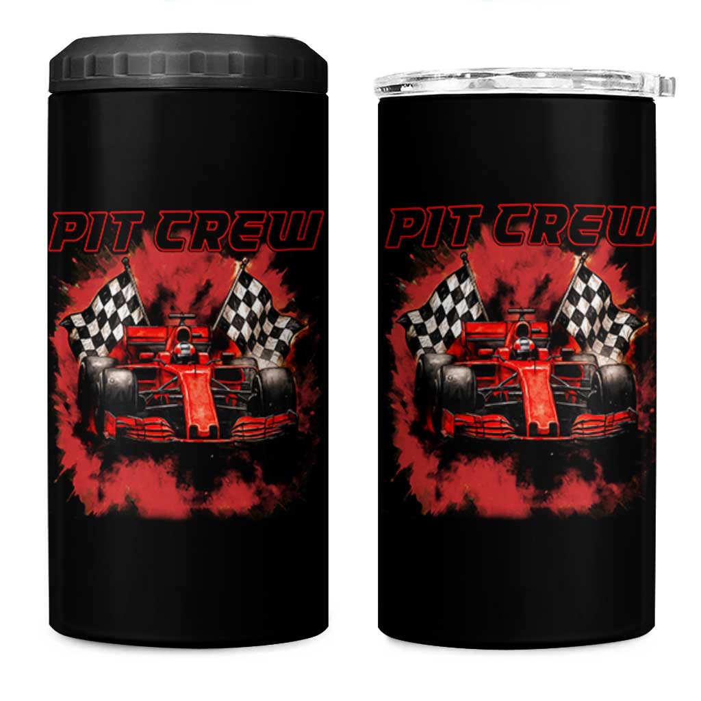 Racing Car Checkered Flag 4 in 1 Can Cooler Tumbler Pit Crew Race Car